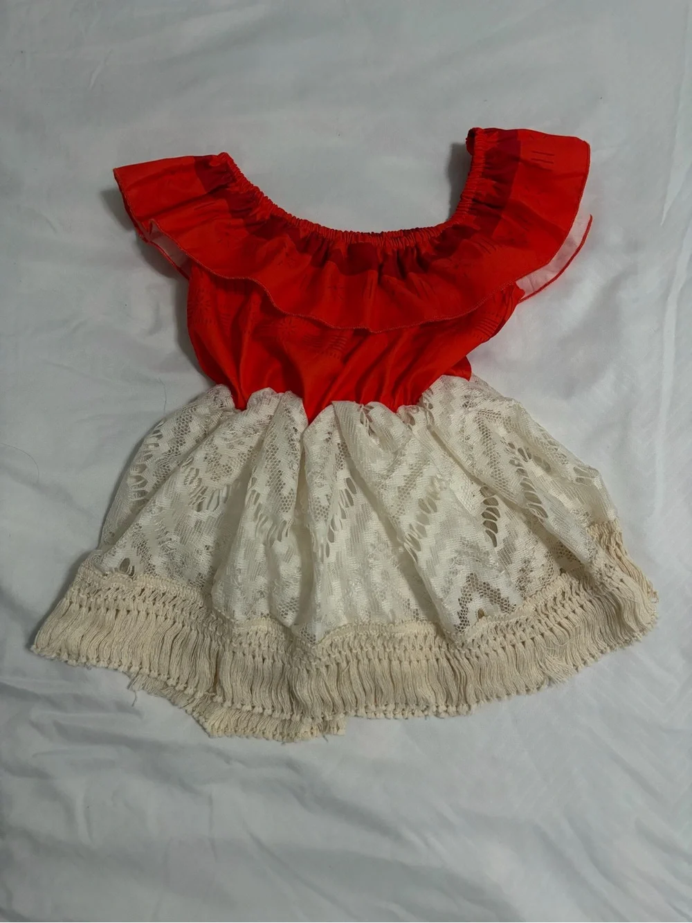 Moana type Costume Red Ruffle Top Lace Cream Skirt